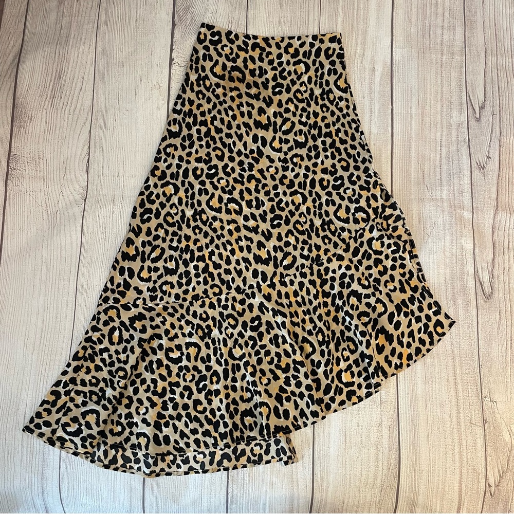 EVERKAKI Women's Animal Print Asymmetrical Skirt Leopard Tan Black Size Small